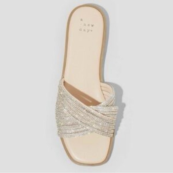 Women's Felicia Rhinestone Slide Sandals - A New Day™ Silver 10 New! - Picture 5 of 5
